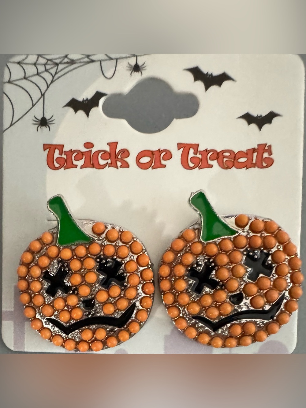 Trick or Treat Pumpkin Stud Earrings — Orange & Green